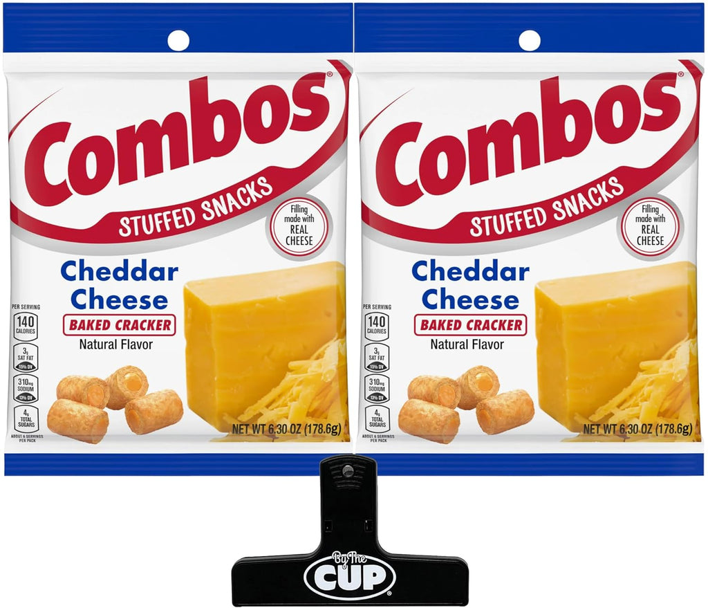 Combos Cheddar Cheese Baked Crackers, 6.3 oz Bag (Pack of 2) with By T – By  The Cup