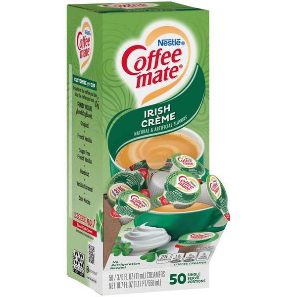 Nestle Coffee mate Liquid Coffee Creamer Singles, Irish Crème, 50 Ct Box with By The Cup Coffee Scoop