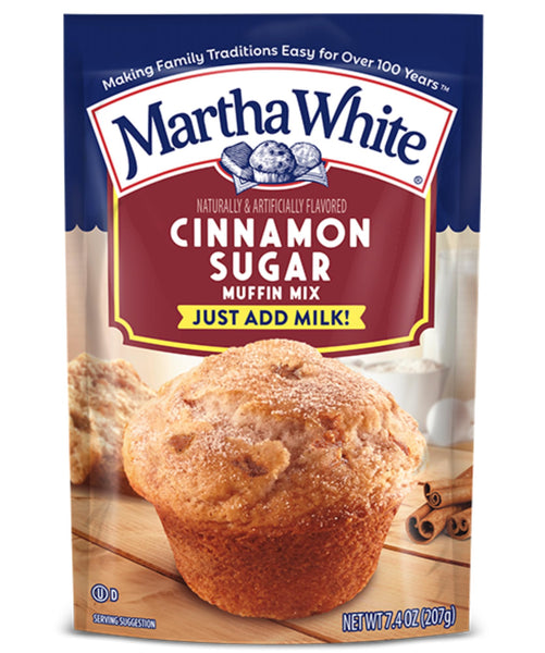 Martha White Cinnamon Sugar Muffin Mix, 7.4 oz (Pack of 3) with By The Cup Swivel Spoons