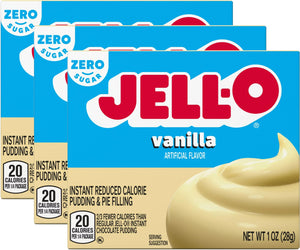 Jell-O Zero Sugar Vanilla Instant Pudding & Pie Filling Mix 1 oz Box (Pack of 3) with Mood Spoons