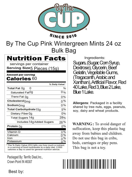 By The Cup Pink Wintergreen Mints, 1.5 Pound Bulk Bag
