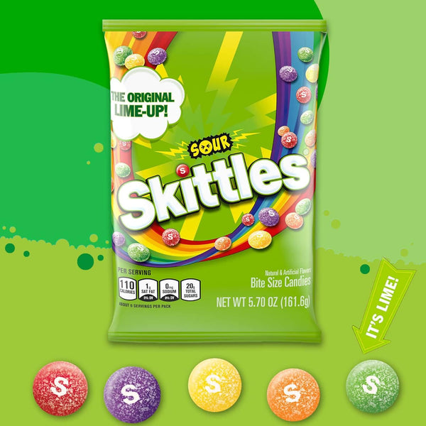 Sour Skittles Candy, 5.7 Ounce (Pack of 3) with By The Cup Bag Clip