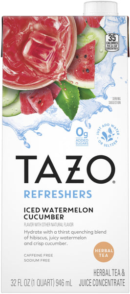 TAZO Iced Watermelon Cucumber Refresher Concentrate, 32 oz (Pack of 2) with By The Cup Coasters