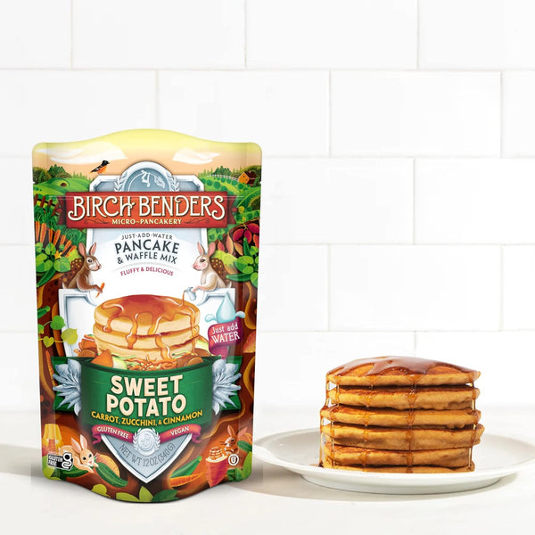 Birch Benders Sweet Potato Pancake and Waffle Mix, 12 oz (Pack of 2) with By The Cup Swivel Spoons