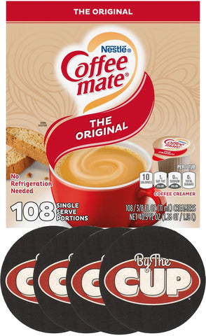Nestle Coffee mate Original, 108 Count Box (Pack of 1) Liquid Coffee Creamer Singles with By The Cup Coasters