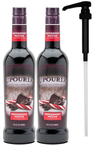 Upouria Peppermint Mocha Coffee Syrup Flavoring, 100% Vegan, Gluten-Free, Kosher, 750 mL Bottle (Pack of 2) with 1 Syrup Pump