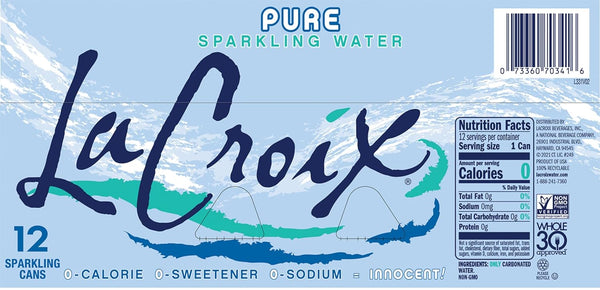 LaCroix Pure Sparkling Water, 12 oz Can (Pack of 12) with By The Cup Coasters