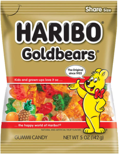 Gummy Candy Variety, Goldbears, Starmix, Frogs, Happy Cola, 5 oz Bags (Pack of 4) with By The Cup Bag Clip