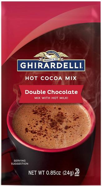 Ghirardelli Double Chocolate Hot Cocoa Mix, 0.85 oz Packets (Pack of 25) with By The Cup Cocoa Scoop