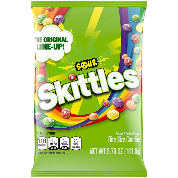 Sour Skittles Candy, 5.7 Ounce (Pack of 2) with By The Cup Bag Clip