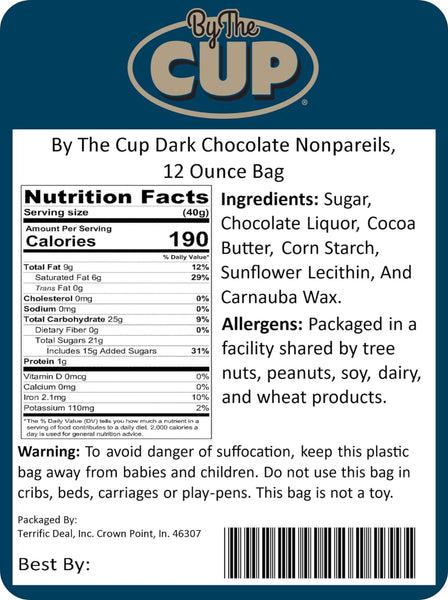 By The Cup White Nonpareils Dark Chocolate Candy, 12 Ounce Bulk Bag