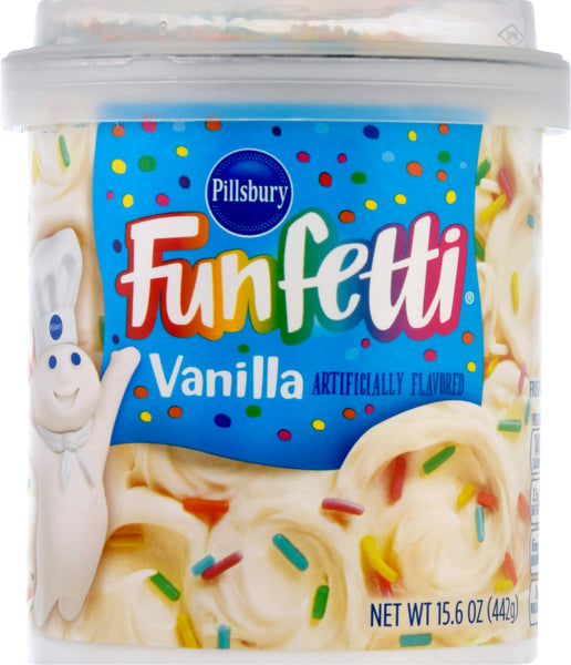 Pillsbury Funfetti Premium Cake Mix, 15.25 oz and Funfetti Vanilla Flavored Frosting, 15.6 oz with By The Cup Spatula Knife