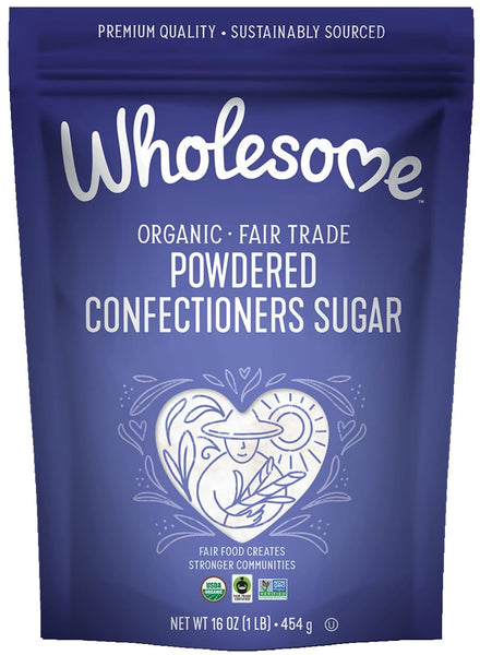 Wholesome Organic Powdered Confectioners Sugar - 16 Ounce Bag (Pack of 3) Non GMO, Gluten Free - with By The Cup Measuring Spoons