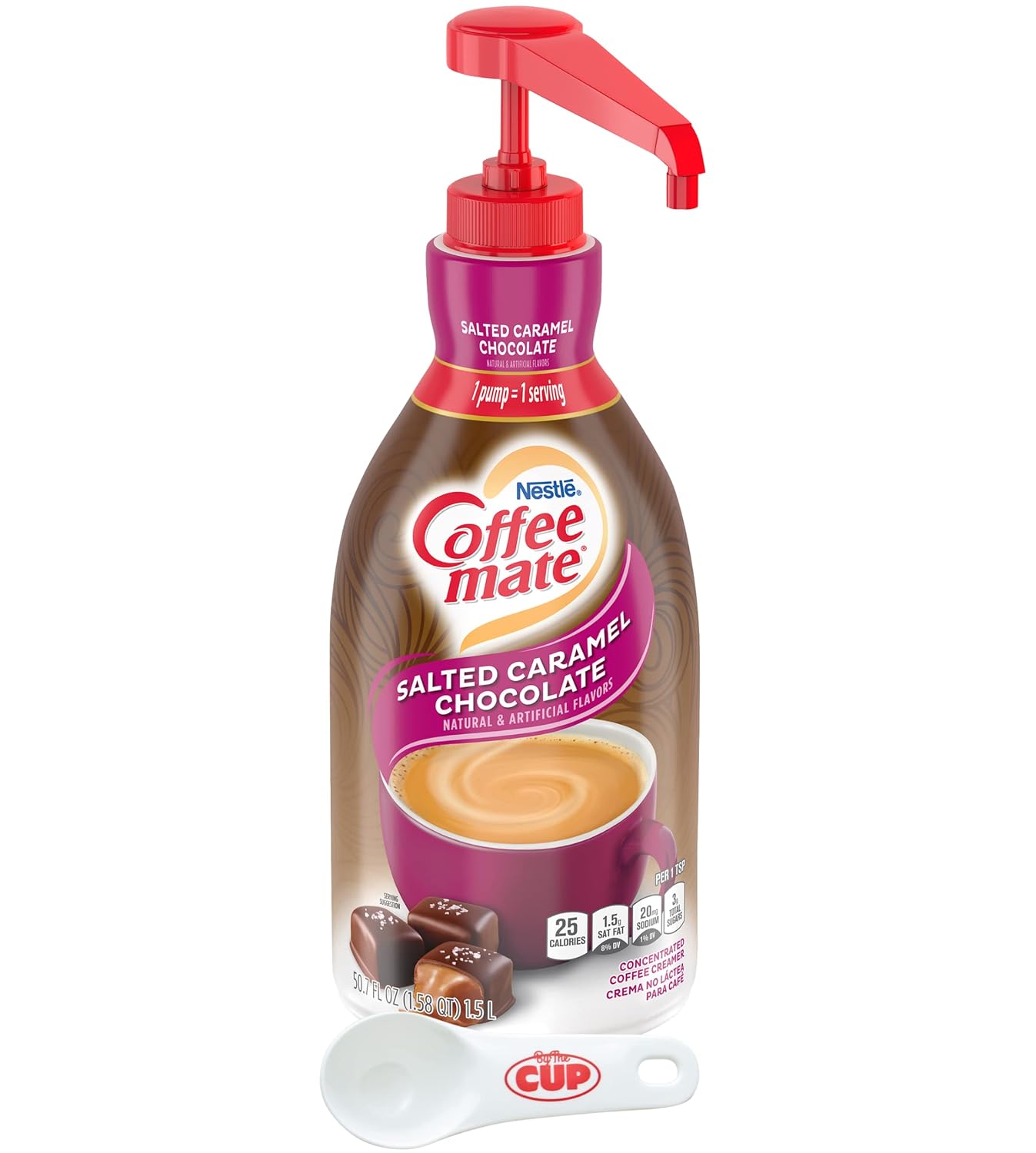 Coffee mate Salted Caramel Chocolate Liquid Concentrate, 1.5 Liter Pump Bottle with By The Cup Coffee Scoop