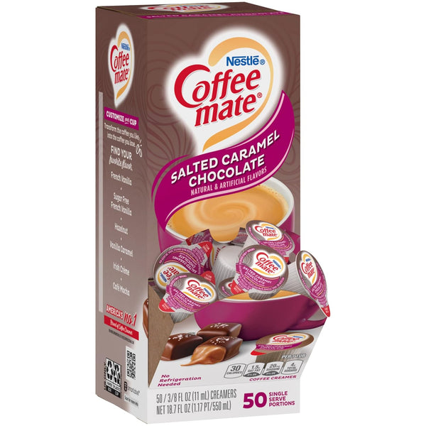 Nestle Coffee mate Liquid Coffee Creamer Singles, Salted Caramel Chocolate, 50 Ct Box with By The Cup Coffee Scoop