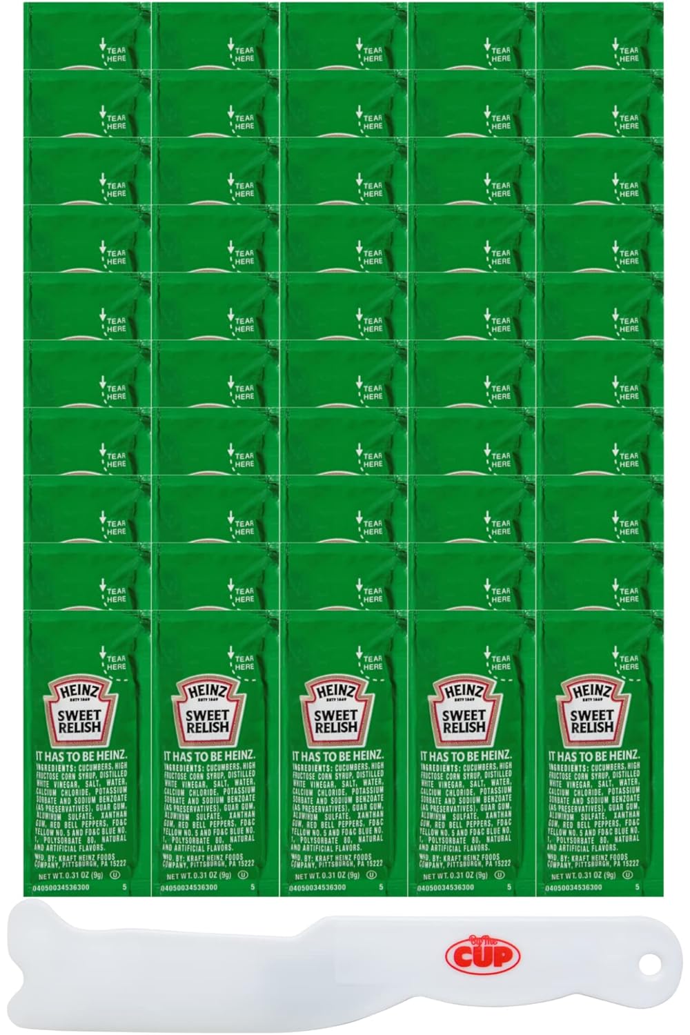 Heinz Relish, Single Serve Packets, 50 Count with By The Cup Spatula Knife