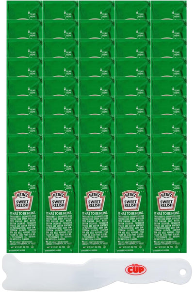Heinz Relish, Single Serve Packets, 50 Count with By The Cup Spatula Knife