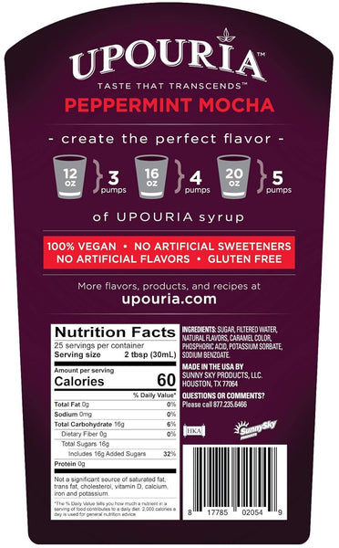 Upouria Peppermint Mocha Coffee Syrup Flavoring, 100% Vegan, Gluten-Free, Kosher, 750 mL Bottle (Pack of 2) with 1 Syrup Pump