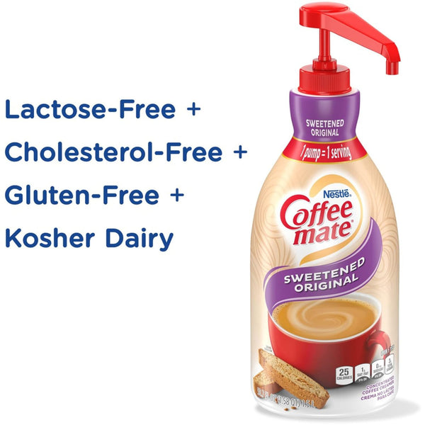 Coffee mate Sweetened Original Liquid Concentrate, 1.5 Liter Pump Bottle (Pack of 3) with By The Cup Coffee Scoop