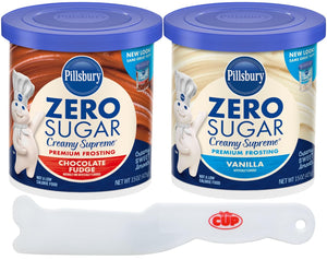 Pillsbury Zero Sugar Frosting Bundle, Chocolate and Vanilla (Pack of 2) with By The Cup Frosting Spreader