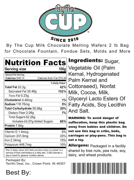 By The Cup Milk Chocolate Melting Wafers 2 lb Bag for Chocolate Fountain, Fondue Sets, Molds and More