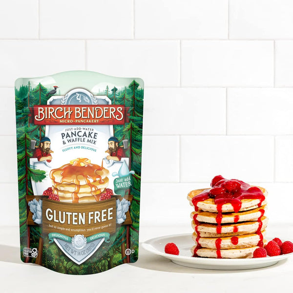 Birch Benders Gluten Free Pancake and Waffle Mix, 14 oz (Pack of 4) with By The Cup Swivel Spoons