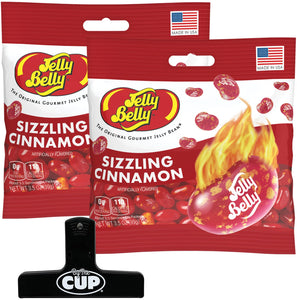 Sizzling Cinnamon Jelly Beans, 3.5 oz (Pack of 2) with By The Cup Bag Clip