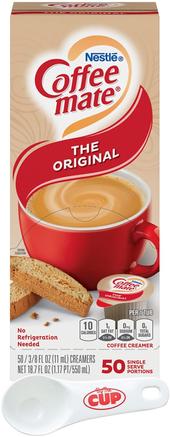 Nestle Coffee mate Liquid Coffee Creamer Singles, Original, 50 Ct Box with By The Cup Coffee Scoop