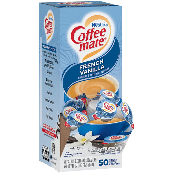 Nescafe House Blend Instant Coffee Packets & French Vanilla Liquid Creamer Singles, Approximately 100 of each with By The Cup Travel Mug