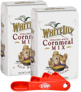 White Lily Enriched White Self-Rising Cornmeal Mix 5 lb Bag (Pack of 2) with By The Cup Swivel Spoons