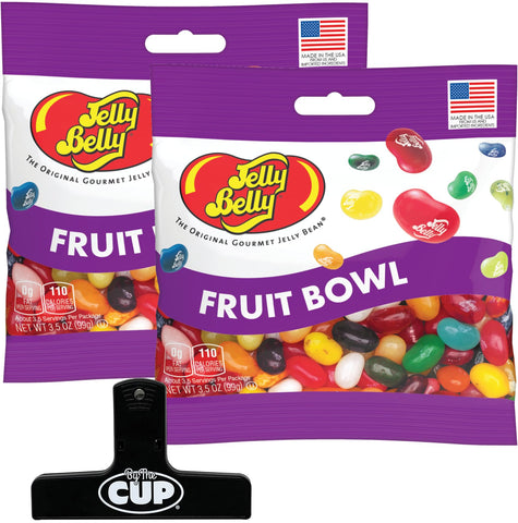 Fruit Bowl Jelly Beans, 3.5 oz (Pack of 2) with By The Cup Bag Clip