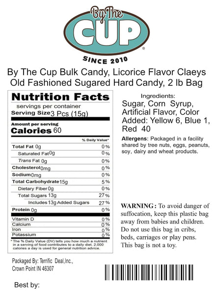 Claeys Old Fashioned Hard Candy, Licorice Flavor, 2 lb By The Cup Bulk Bag