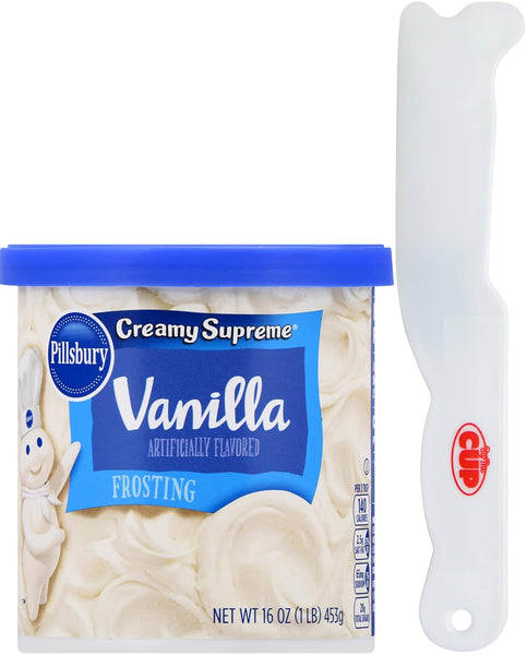 Pillsbury Creamy Supreme Vanilla Frosting, 16 oz Can with By The Cup Spatula Knife