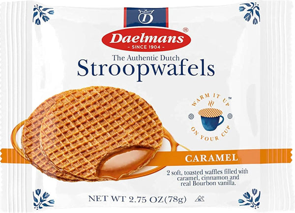 Daelmans Caramel Jumbo Stroopwafels, 2.75 oz (Pack of 4) with By The Cup Bag Clip