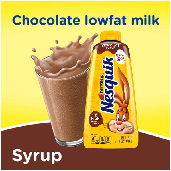 Nesquik Chocolate Syrup Bundle, 22 oz Bottle (Pack of 2) with By The Cup Paper Straws