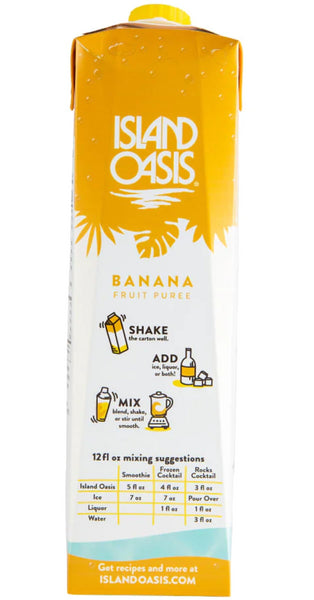 Island Oasis Banana Fruit Puree Beverage Mix, 1 Liter (Pack of 2) with By The Cup Coasters