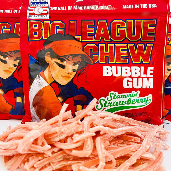 Big League Chew Slammin' Strawberry Bubble Gum, 2.12-Ounce Pouches (Pack of 8) with By The Cup Sugar-Free Mints