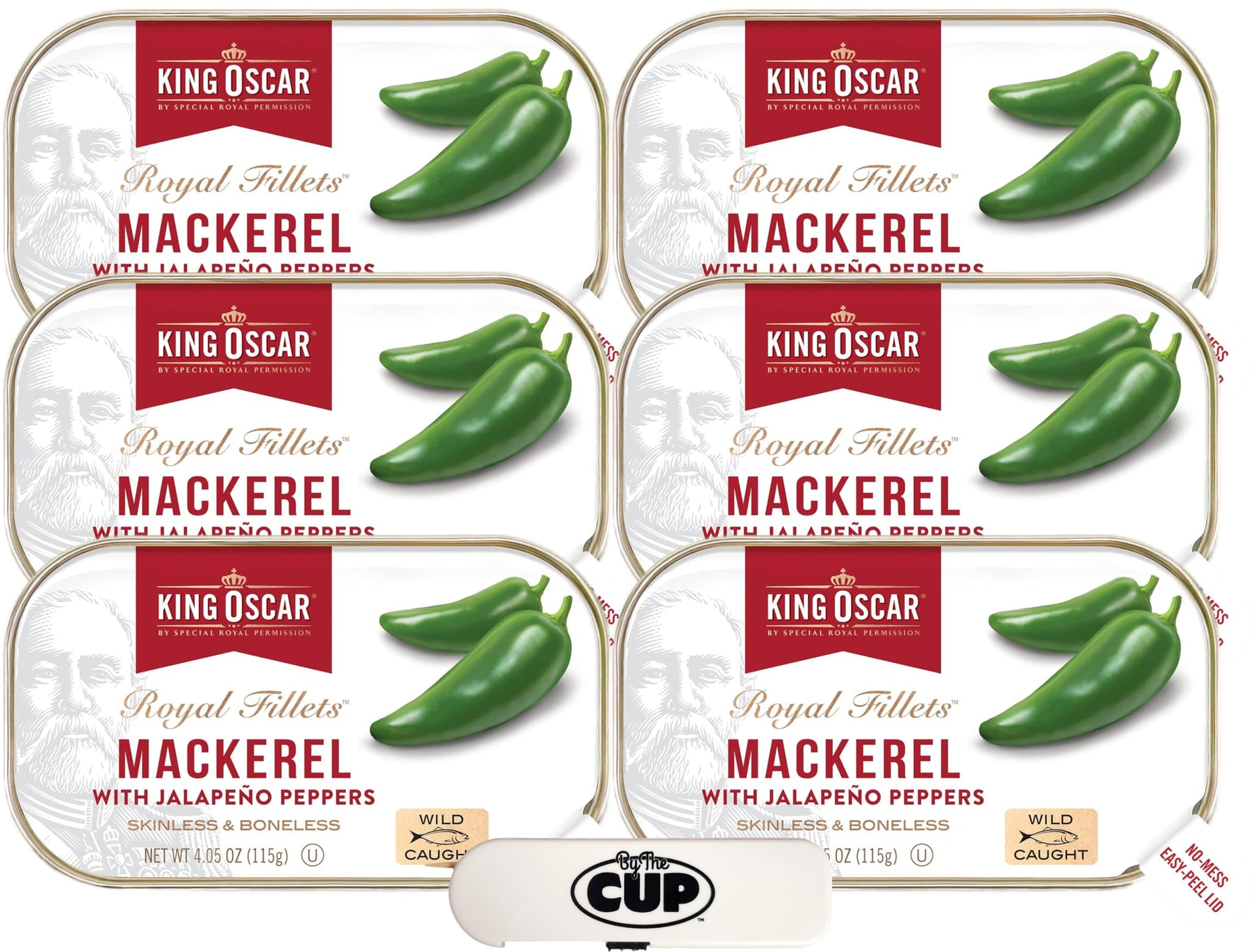 King Oscar Skinless & Boneless Mackerel Fillets with Jalapeno Peppers (Pack of 6) with By The Cup Toothpicks