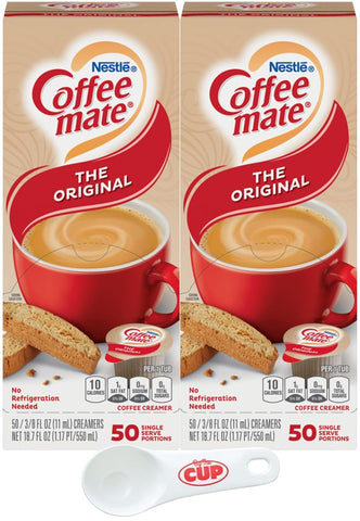 Nestle Coffee mate Liquid Coffee Creamer Singles, Original, 50 Ct Box (Pack of 2) with By The Cup Coffee Scoop