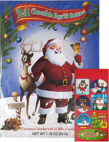 By The Cup Christmas Advent Calenda 24 Chocolate days to Christmas (Pack of 1) with 1 Sheet of Christmas Stickers