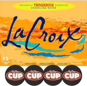 LaCroix Tangerine Sparkling Water, 12 oz Can (Pack of 12) with By The Cup Coasters