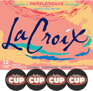 LaCroix Pamplemousse (Grapefruit), 12 oz Can (Pack of 12) with By The Cup Coasters