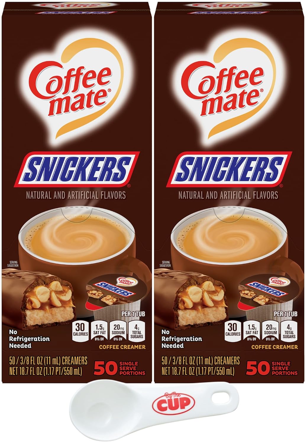 Nestle Coffee mate Liquid Coffee Creamer Singles, Snickers, 50 Ct Box (Pack of 2) with By The Cup Coffee Scoop