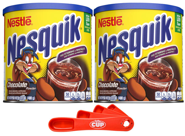 Nesquik Authentic Latin Flavor Powder Drink Mix Chocolate 14.1 oz (Pack of 2) with By The Cup Measuring Spoons