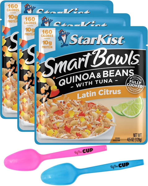 Starkist Smart Bowls, Latin Citrus Quinoa & Beans Tuna, 4.5 oz (Pack of 3) with By The Cup Mood Spoons