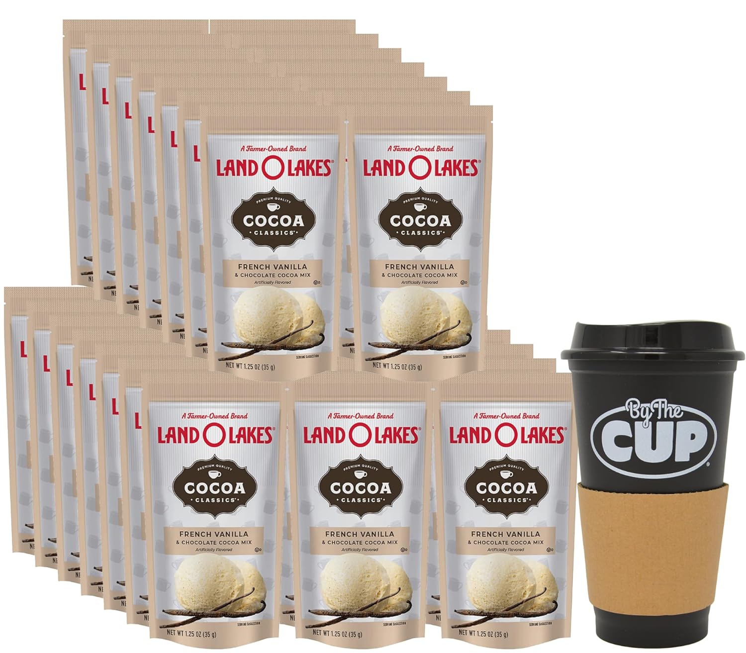 Land O Lakes French Vanilla & Chocolate Hot Cocoa Mix, Approximately 36 Packets, 1.25 Ounce each with By The Cup Cocoa Cup