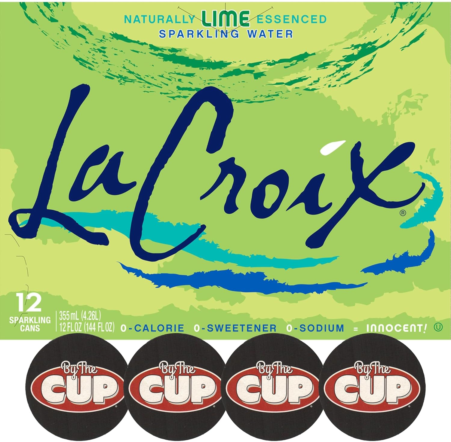 LaCroix Lime Sparkling Water, 12 oz Can (Pack of 12) with By The Cup Coasters
