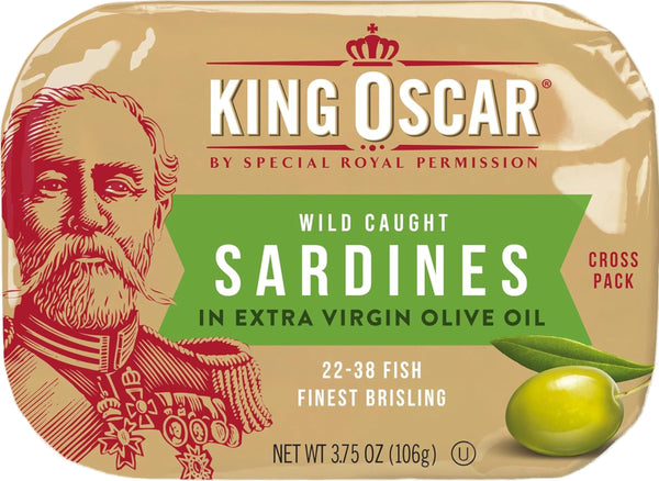 King Oscar Wild Caught Sardines Cross Pack In Extra Virgin Olive Oil, 3.75 oz (Pack of 6) with By The Cup Toothpicks