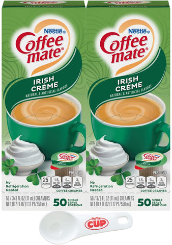 Nestle Coffee mate Liquid Coffee Creamer Singles, Irish Crème, 50 Ct Box (Pack of 2) with By The Cup Coffee Scoop