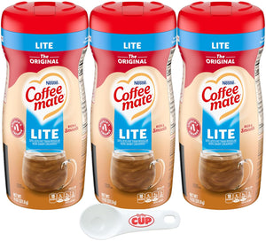 Coffee mate Gluten-Free Lactose-Free Original Lite Powdered Creamer, 11 oz Canister (Pack of 3) with By The Cup Coffee Scoop